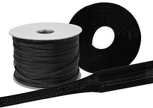 5 meter tygslang Ø 45 mm | svart, stretchig, flexibel och robust | flätad slang kabelskydd kabelslang skyddsslang högtalarkabel