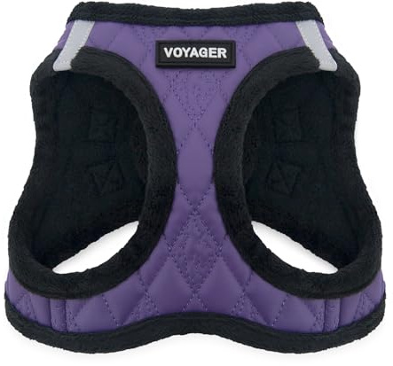 Voyager Step-In Plüsch-Hundegeschirr by Best Pet Supplies - Step-In-Westengeschirr für kleine und mittelgroße Hunde, Weicher Plüsch, Violett Kunstleder, size M - Brust 40- 45 cm