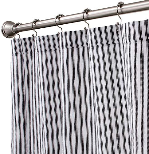 Cackleberry Home Black and White Ticking Stripe Woven Cotton Shower Curtain Extra Long 72 Inches W x 84 Inches L