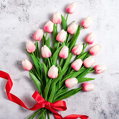 Whaline - Bouquet di 20 tulipani finti, realistici al tatto, in lattice, decorazione floreale per casa, giardino, matrimoni, feste (rosa chiaro)