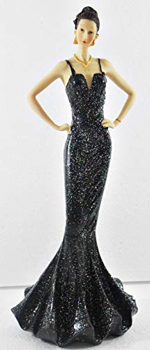 Beauty Figur Deko Modefigur Modepuppe Nostalgiefigur Dame schwarzen Kleid mit Träger aus Resin