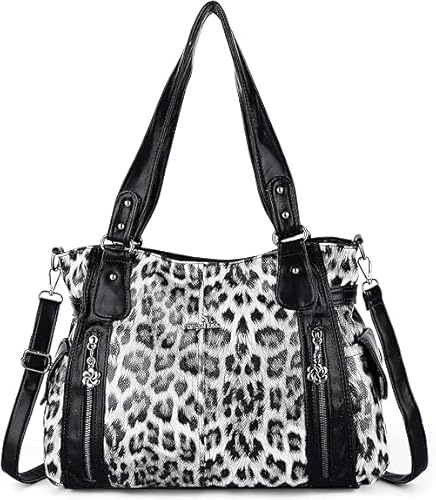 ZOCAI AngelKiss Handtasche Damen Schultertasche Multifunktionale Umhängetaschen Gewaschenes Veganes Leder Wasserdicht mit Reißver Schlusstaschen Reißverschlusstasche (6802#10#BLACK)