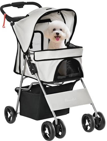 Transportadores Cochecito para Mascotas Plegable Carrito para Perros con Toldo Ajustable Cesta de Almacenaje y Ruedas con Freno