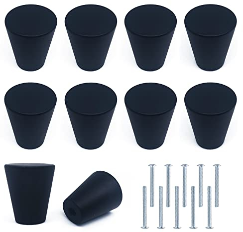 Bymivofun 10pcs Boutons de Tiroir en Métal Noir, Poignées de Tiroir Rondes en Noir, Boutons d'Armoire en Aluminium avec Vis, pour Tiroirs, Armoires, Étagères, Portes de Garde-Robe