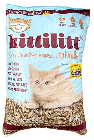 KittiLitt Natural Kitten Litter 10 kg, Pine Fresh, Hygienic, Low odour, 100% Sustainable, Premium Non-Clumping Cat Litter Wood Pellet, Highly Absorbent| Cat Litter Packs