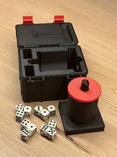 Schockbesteck Set mit Box + Würfel + Becher - Knobelbesteck Schocken Knobeln (Rot, Schockbesteck)