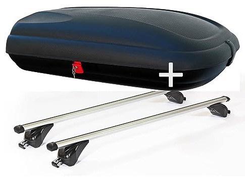 Dachbox VDPBA320 320 Liter carbonlook abschließbar + Dachträger VDPKING2 kompatibel mit Nissan Qashqai (J12) anliegende Reling 5 Türer ab 2021
