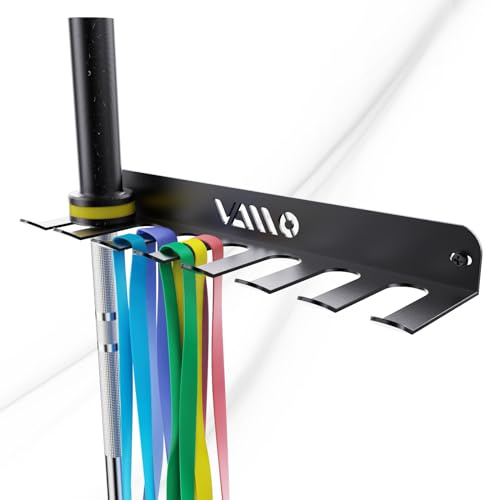VAIIO Soporte de pared para gimnasio con 8 ganchos, banda de resistencia multiusos y estante para pesas para bandas de ejercicio, cuerdas de salto, cadenas y cinturones de elevación