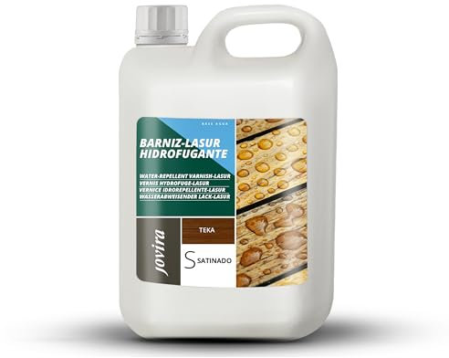 JOVIRA PINTURAS BARNIZ-LASUR Hidrofugante Protector Satinado al Agua. Protege, decora y embellece todo tipo de madera con efecto perlado. (2 Litros, Teka) I-32