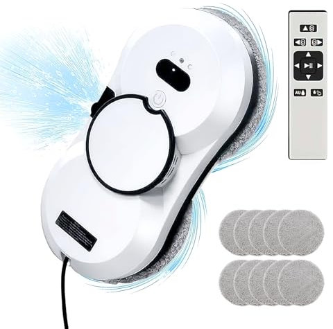 Oamger Robot Limpiador de Ventanas con Chorro de Agua automático, 5600PA Robot Lavador de Cristal automático, navegación Inteligente, Control Remoto, para Superficies Lisas, con 10 paños (B 5600Pa)