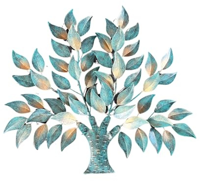 Trintura Árbol de la vida aspecto vintage en bronce turquesa de metal, 46 x 44 cm, cuadro de árbol de la vida, idea de regalo, decoración de pared, decoración de pared, árbol de la vida, decoración de