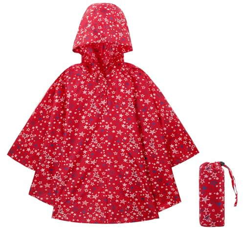 KAKU NANU Poncho Pluie Enfant Imperméable Cape Pluie Cahouet Fille Garçon Rouge 6 7 8 9 10 Ans