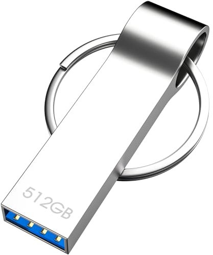 Aotvmtal USB Stick 512GB, Große Kapazität Mini Speicherstick mit Schlüsselanhänger, USB 3.0 Hochgeschwindigkeits-USB-Flash-Laufwerk, Wasserdichter Memory Stick für Laptops/TVs/Computer (Silber)