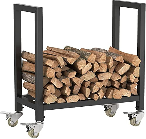IXMLDAXD leña, Log Store Estante for leña for Interiores, Estante for leña de Acero Resistente for leña con Ruedas, Soporte for leña con Revestimiento de Metal Negro