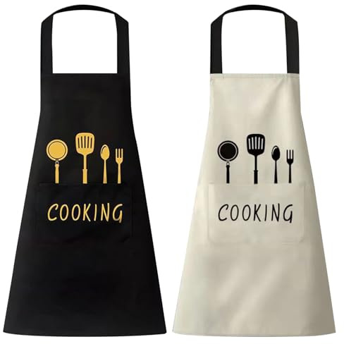 MLPKOI 2 Pcs Delantales de Cocina, Delantales Impermeables Ajustables del Cocinero Bolsillos para Cocinar y Hornear para Mujeres, Hombre y Pareja
