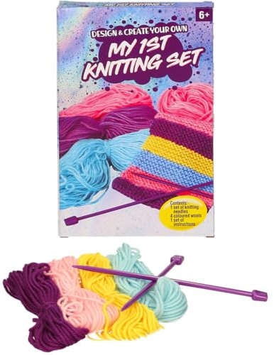 eMKay® My 1st Knitting Set – Beginner’s 6-Piece Craft Kit for Kids & Adults – Includes 4 Colours of Wool, Plastic Needles & Easy Instructions to Knit Mini Bag, Scarf or Pillow – Ideal Starter Knitting