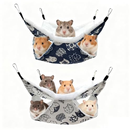 LPVVPEZ 2 Pack Rat Hammocks for Cage, Double Layer Plush Guinea Pig Hammock - Soft Warm Hanging Bed & Hideout for Ferrets, Rabbit, Chinchillas, Rat Cage Accessories and Bedding（30 * 30cm）