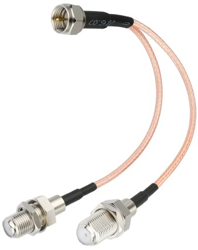 F-Type RG6 Splitter Coax Cable, 75Ohm 3 Way Splitter Combiner for TV Antenna, 6.8inch F Male to F Dual Female RG316 Cable, Enhanced Signal Transmission & Channel Reception, Flexible for Tight Spaces