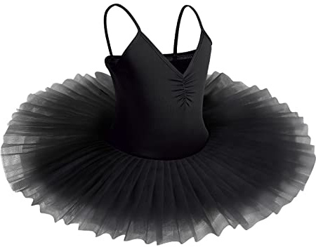 IBAKOM Girls Swan Lake Ballet Dance Tutu Dress V Neck Camisole Leotard Dancewear Ballerina Dancing Costume Gymnastic Spaghetti Strap Sleeveless Dance Outfit Black 9-10 Years