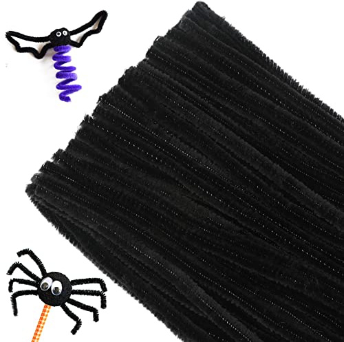 G2PLUS Black Pipe Cleaners for Craft, 30cm Long Chenille Stem for Halloween DIY Project Decoration, 6mm, 100PCS