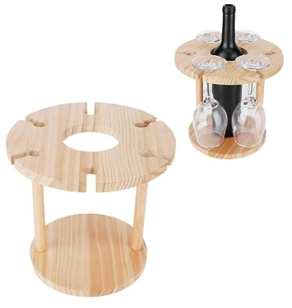 Cyrank Porte-Bouteilles en Bois, Porte-Bouteilles à Vin Et Porte-Verres Porte-Verres à Vin sur Pied avec 6 Trous pour Verres à Vin pour la Maison