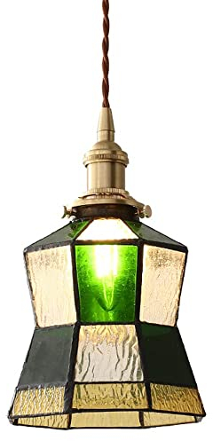 Antique Grille En Verre Abat-Jour Pendentif Éclairage Vert Plafonnier 9 pouces En Laiton Salle D'étude Lampe Suspendus Luminaires Pour Restaurant Salle À Manger Lumière Present