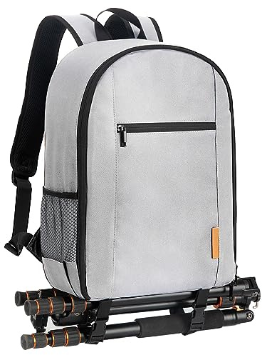 TARION Sac à Dos Appareil Photo Photographe - Sac Photo DSLR avec Compartiment Ordinateur Housse Pluie Imperméable Voyage pour Femme Homme Photographe Gris TB-M
