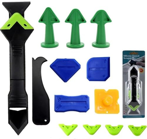 IZREEL Dissolvant de Silicone for calfeutrage, grattoir lisse, Kit de coulis 3 en 1, bande de couture, nettoyage à domicile, outils de fissuration, 14 pièces/ensemble