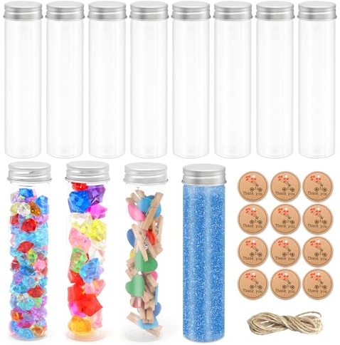12 Pièces Bouteille Sensorielle Bebe, 100ML Tube a Essai Plastique, Transparent Bouteilles Sensorielles Vide avec Bouchons à Visser pour Les Mariages, Fête, Épices, Fleurs et Bonbons