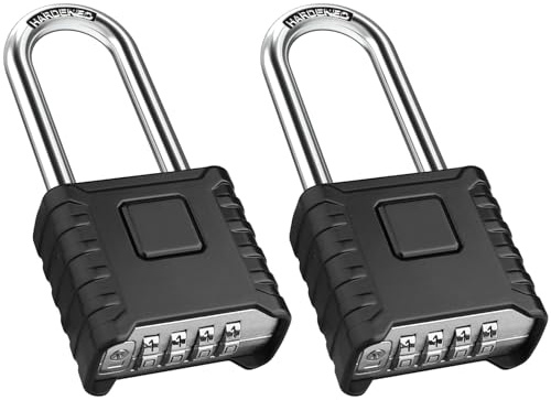 2 Pack 2.3in Long Shackle Combination Padlock [One-Touch Unlocking], Diyife Large Heavy Duty Outdoor Padlock Design of Hidden Password, High Security for Locker, Gym, Garden, Fences, Garage, Black