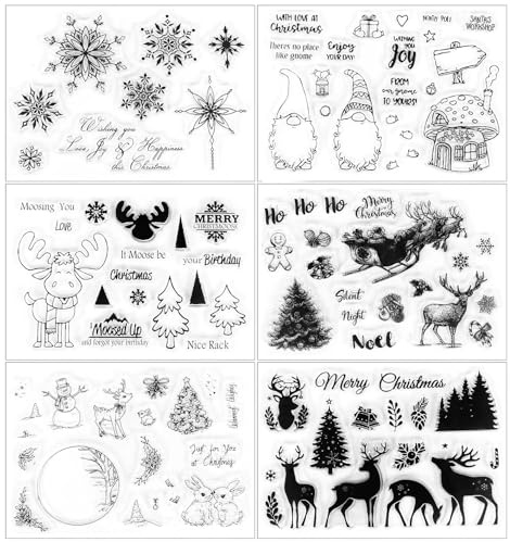Silikonstämpel, jul, 6 blad, klar stämpel, jul, silikonstämpel, vinter, god julstämpel för gör-det-själv bullet journal, scrapbooking fotoalbum