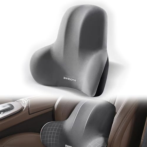 AIXIMA Cojin Lumbar Coche, Respaldo Asiento Coche con Esponja Memoria, Respaldo Lumbar Silla Oficina, Ergonómico, para la Silla de Oficina y Asiento del Coche (Cojín Lumbar Gris)