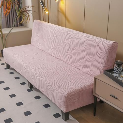 Hixingo Copridivano Senza Braccioli Lavabile, Copridivano 3 Posti Tinta Unita Moderna Antiscivolo, Copri Divano Elasticizzato Fodera per Divano Letto Clic Clac (L:190-225cm,Rosa)