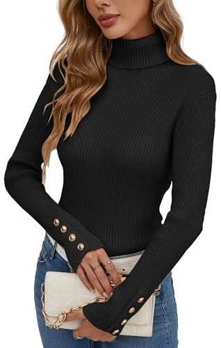 Famulily High Neck Black Jumper for Women Wear with Leggings, Ribbed Fall Winter Sweater Long Sleeve Tunic Tops (M, Black)
