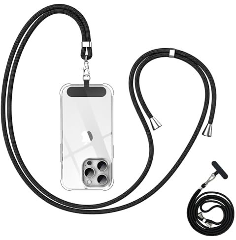 Anfire Handyband Universal für alle Smartphones, Handy Lanyard zum umhängen mit Pad,Handyband Kordel Kette für Outdoor, Reise, Unterweg Handyhalterung,verstellbar und abnehmbar, Schwarz