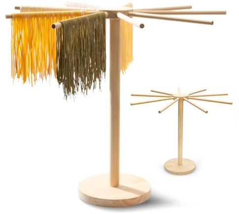 Séchoirs à Pâtes,Séchoir à Pates Fraiches en Bois,Pliable Support Nouilles Séchage Accessoire avec 9 Bras Amovible,Séchoir à Spaghetti Compact pour Cuisine,Familles et Amateurs de Pâtes