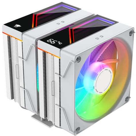 Jungle Leopard KF620 DGT ARGB Digital CPU Air Cooler White, 265 W TDP, 158 mm Height, Double 12 cm Quiet PWM Fan CPU Cooler, for Intel LGA 1700/1200/115X/1851/1366/2011, for AM4/AM5