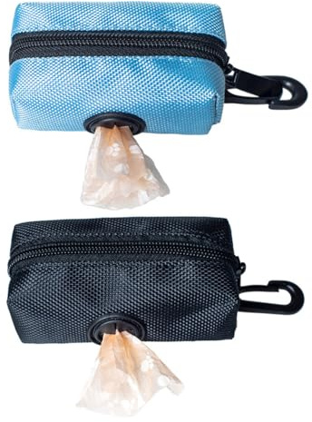 Distributeur Sac a Crottes Chien, Distributeur de Sac à Caca Pour Chien, Porte Sac Dejection Canine avec Mousqueton, Portable pour Animaux, Convient pour les Sacs à Crottes de Chien(Bleu et Noir)