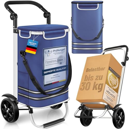 Dimono® Shoppingvagn Hopfällbar med Kylfack, 56 Liter, 30 kg | Dramaten shoppingvagn – avtagbar väska, reflekterande remsor, vatten- och smutsavvisande tyg
