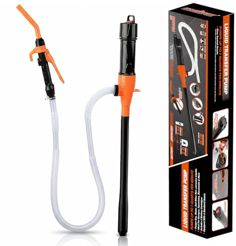 Bomba de Trasvaso Eléctrica a Baterías, Bomba de Combustible, Bombas de Sifón Portátil para Líquidos, Bombas para Gasóleo con Manguera, 3,5 GPM (Galones por Minuto) para Gasolina, Diesel (Naranja)