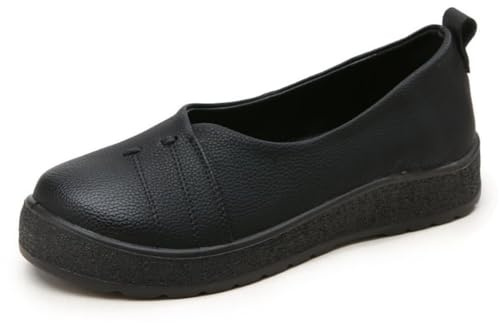 Zapatos de tacón retro de caña baja para mujer, cómodos, con puntera redonda, sin cordones, suela suave, ligeros, casuales, versátiles, Black, 35 EU