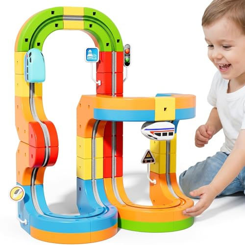 Azazaza Clickrail Electric Train Set, 3D STEM Magic Rail Cube Train Set, Track Fusion Toy with Flexible Building Race Track & Gravity-Defying Train, DIY Cube Track Educational Toy for Boys & Girls 3+