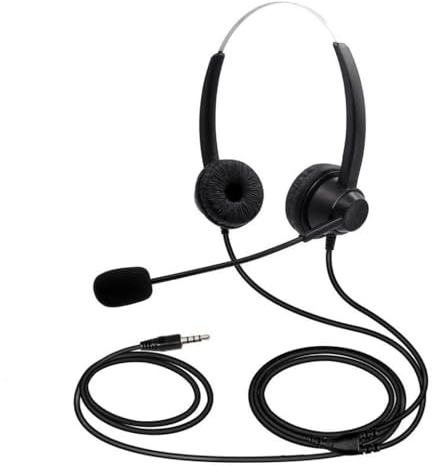 ERYUE Casque D'ordinateur Filaire Double Oreille de 3,5 Mm avec Microphone Qualité D'appel Claire pour Centre D'appels de Bureau Casque pour PC Portable Jeu Cuir PU Noir