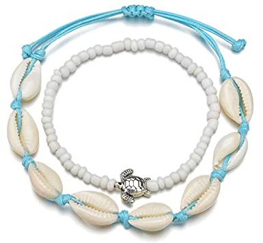 Bohemiskt armband, Modyle Nya Naturliga Snäckskal Fotlänkar for Kvinnor Klassiska Bohemiska Sexiga Kedjelänk Havssnäckshänge Fotarmband