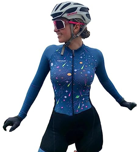 Body de triatlón para mujer, traje de una pieza, manga larga, pantalón corto, traje de ciclismo, traje de triatlón, punto XS-3XL, Azul, M