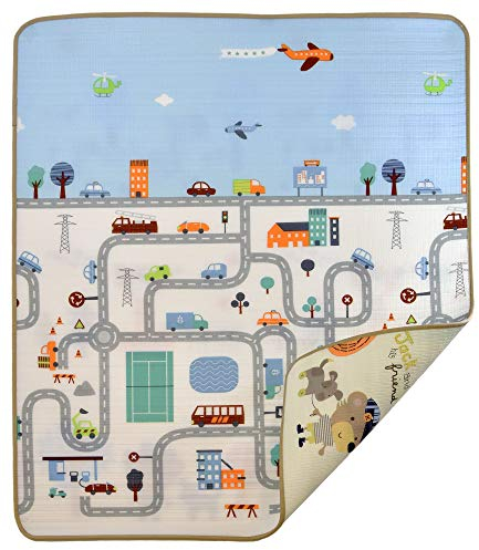 HUMBI Alfombra de juegos para bebé, alfombra de gateo, espuma EPE, doble cara, lavable, tamaño extra, alfombra antideslizante, 180 x 150 x 1 cm, animales