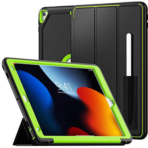SEYMCY Case for iPad 10.2 inch 9th/8th/7th Generation 2021/2020/2019, Shockproof Smart Cover with Trifold Stand, Auto Sleep/Wake, Pencil Holder, Green