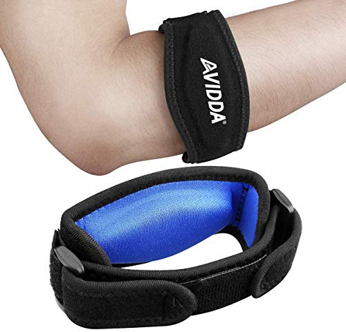 AVIDDA Tennis Elbow Support Strap, Adjustable Elbow Brace with Compression Pad for Tennis Elbow, Golfers Elbow, Pain Relief, Men, Women Blue 1 Pack