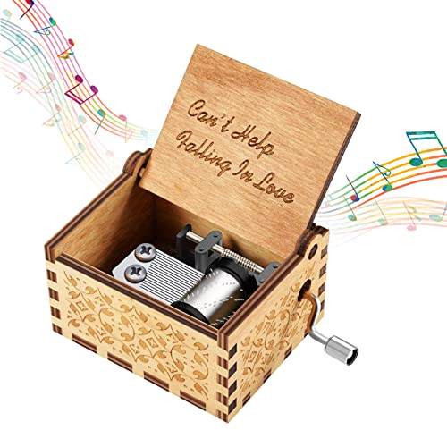 Caja Música Madera, Caja Música Madera Manivela, Regalo Adultos Niños, Caja Música Grabado Vintage Can't Help Falling in Love