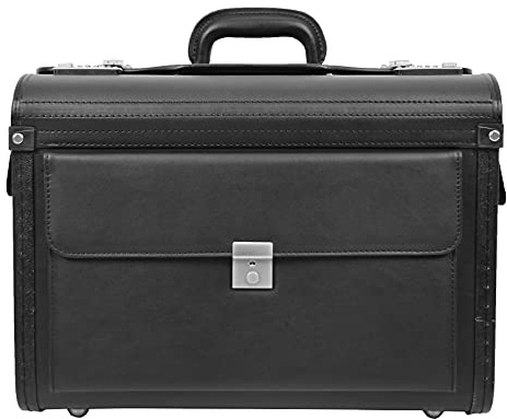 House of Luggage Large Pilot Case Faux Leather Briefcase Doctors Business Professionals Cabin Bag HLG120 Black